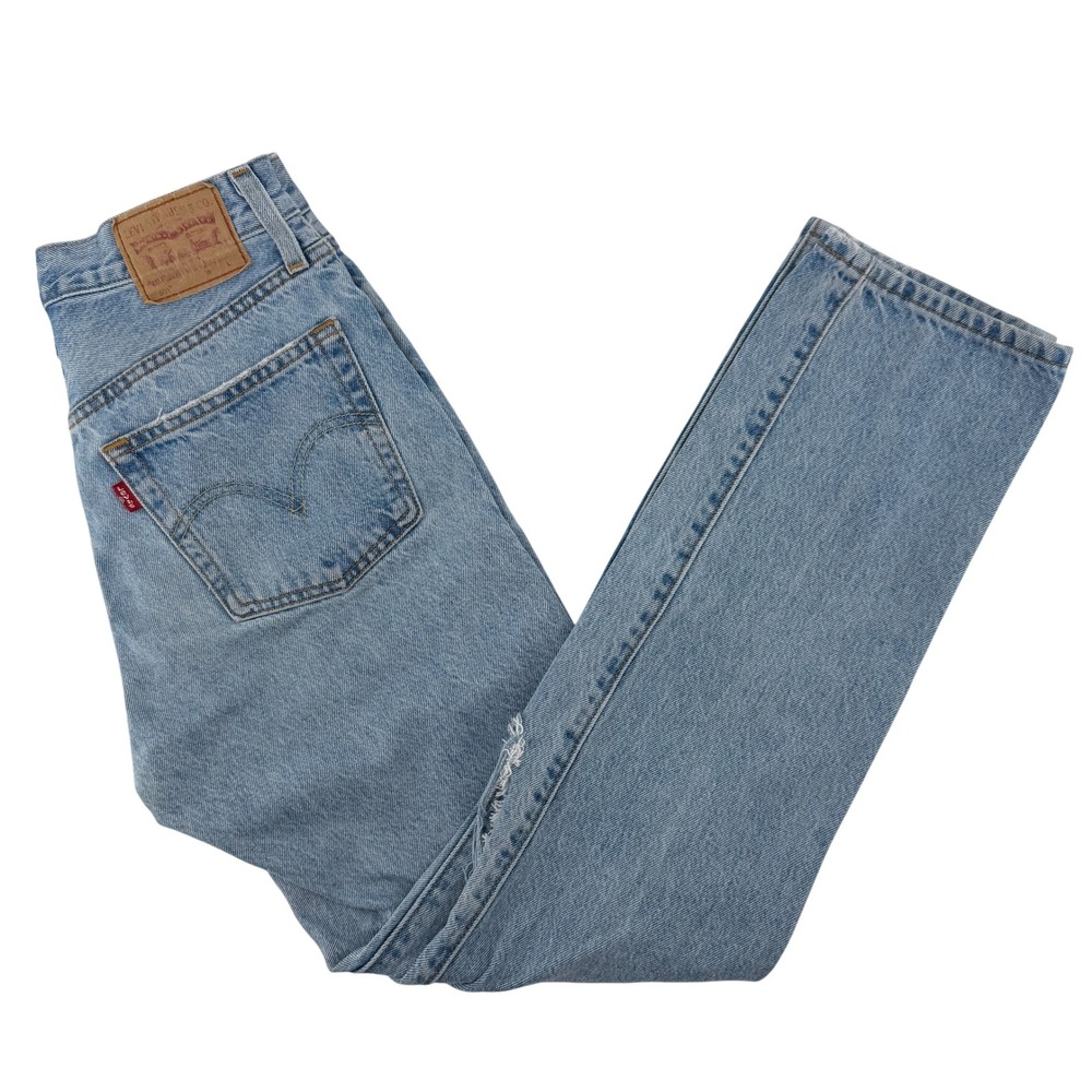 Levi's 501 Original Fit Jeans Womens 26x30 Light Wash Distressed Blue Button Fly
